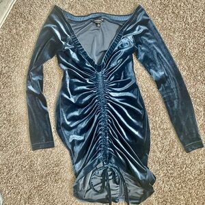 Fashion Nova Deep Blue Velvet Long Sleeve Dress